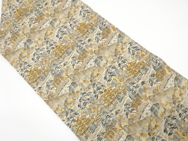 寺院風景模様織り出し名古屋帯